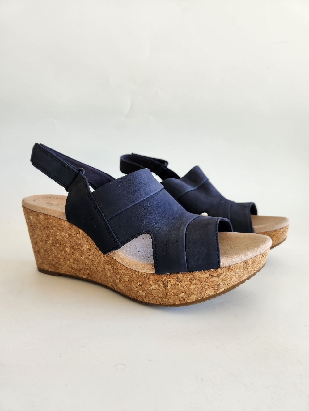Clarks Cork Wedge Sandal Marine Blue Size 9.5 New